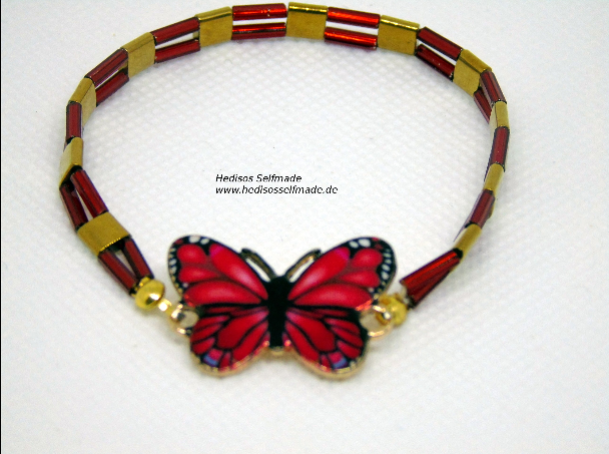Armband „Schmetterling" aus Hämatit und Stäbchenperlen 18 cm elastisch
