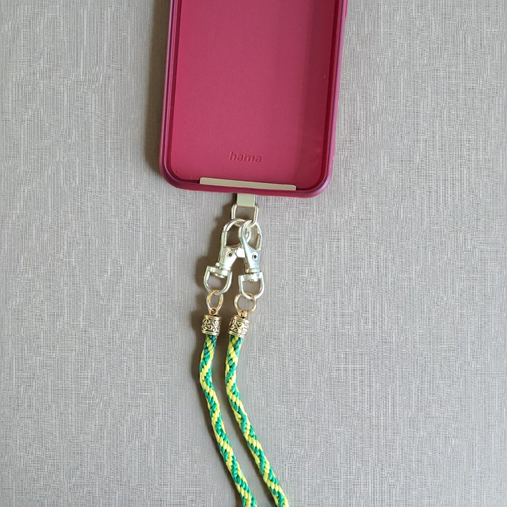 Grün-gelbes Kumihimo Handyband mit Verbinder 1,20m lang: Einzigartig, robust & handgemacht von Hedisos Selfmade