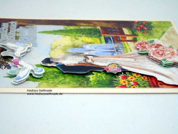 3-D-Hochzeitskarte "Brautpaar im Park"