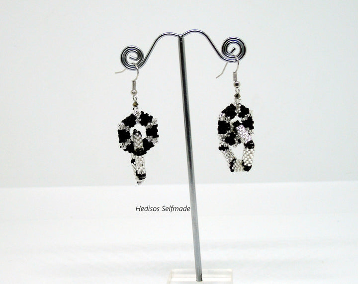 Ohrringe silber schwarz – Verschlungene Sechsecke 6 cm