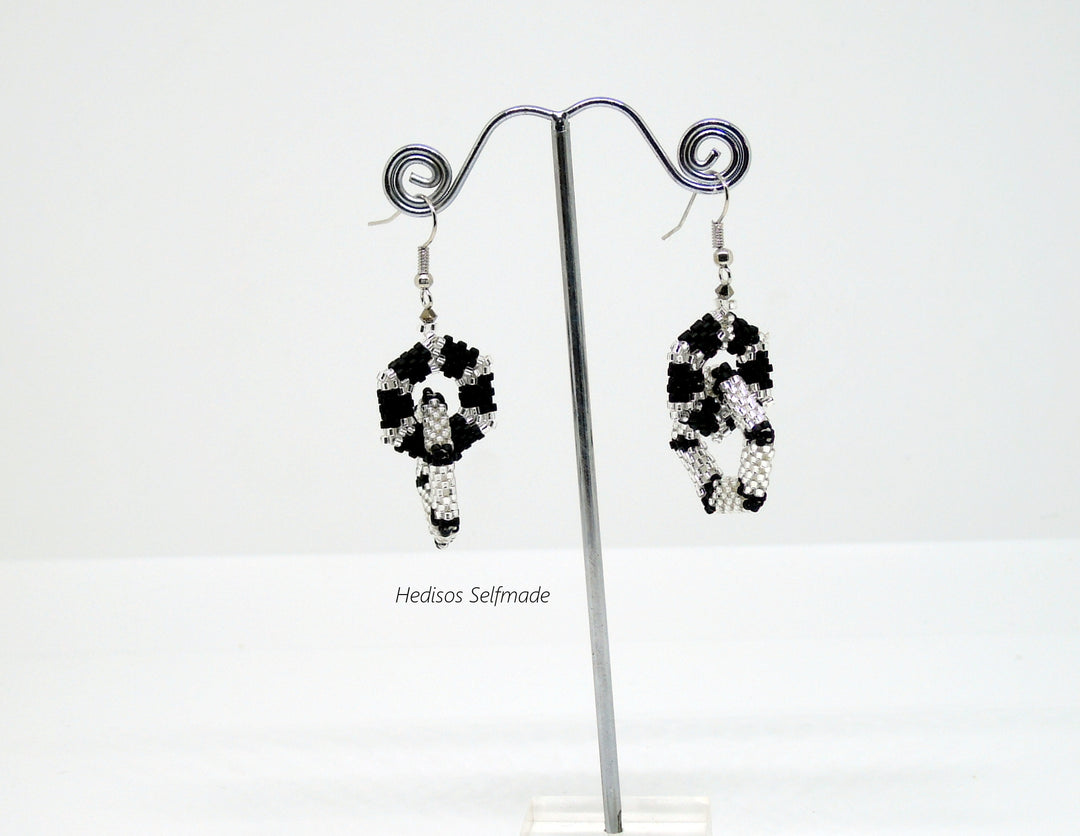 Ohrringe silber schwarz – Verschlungene Sechsecke 6 cm