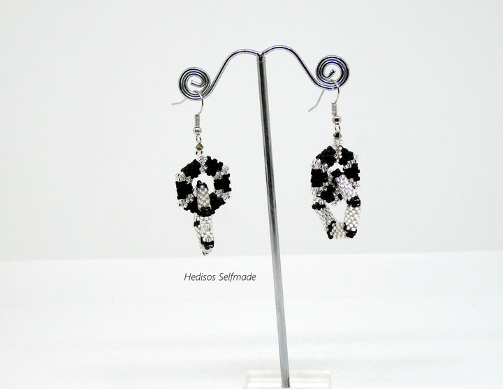 Ohrringe silber schwarz – Verschlungene Sechsecke 6 cm