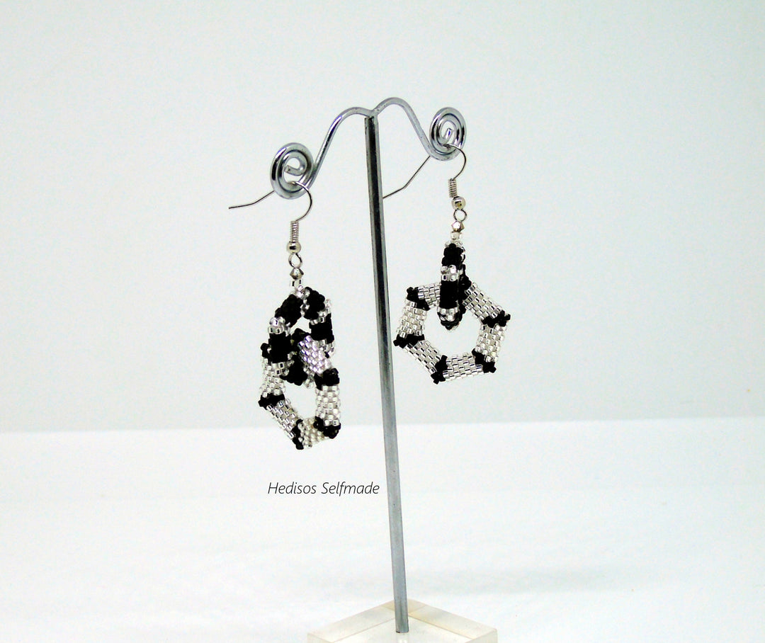 Ohrringe silber schwarz – Verschlungene Sechsecke 6 cm