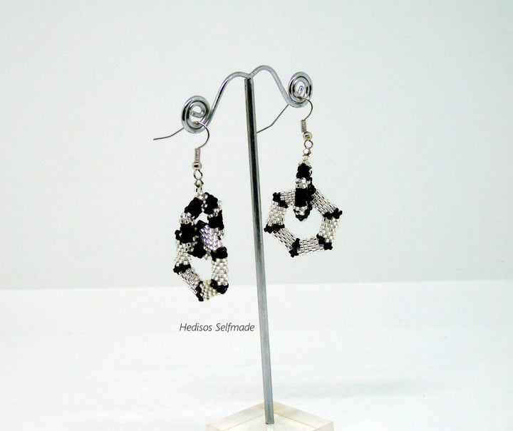 Ohrringe silber schwarz – Verschlungene Sechsecke 6 cm