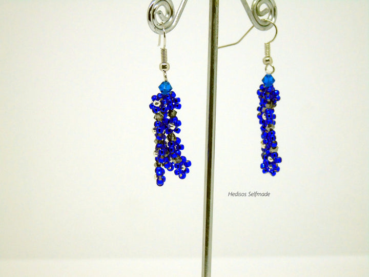 Ohrringe Blüten Royalblau – Swarovski Ohrhänger 5 cm