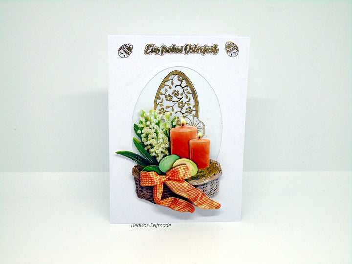 Osterkarte #3-D-Optik #Osterkerze #Osterei #Maiglöckchen