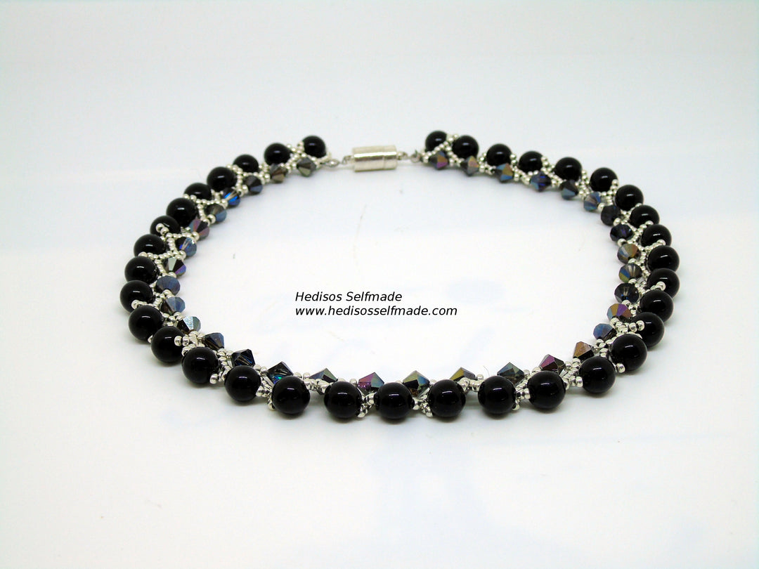 Halskette schwarz silber 45 cm – Elegantes Collier