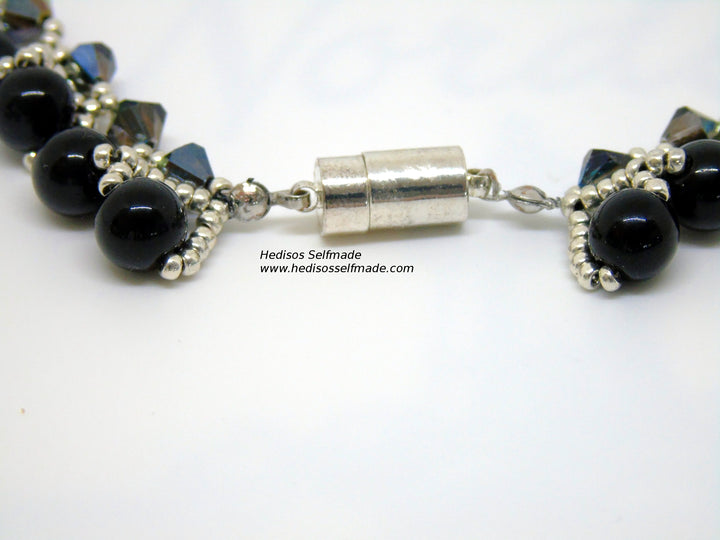 Halskette schwarz silber 45 cm – Elegantes Collier