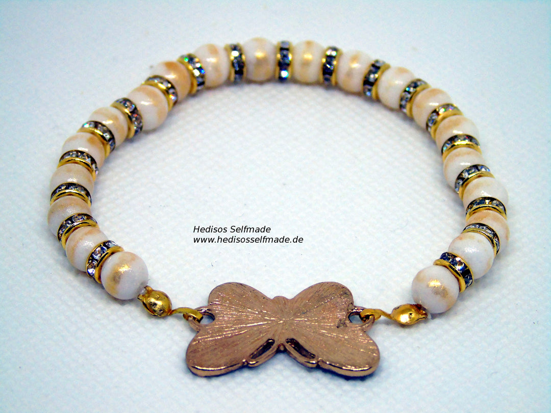 Armband mit Schmetterling und Jadeperlen 18 cm