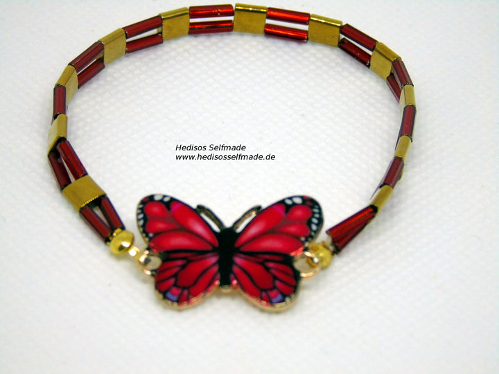 Armband "Schmetterling" aus Hämatit und Stäbchenperlen 18 cm elastisch