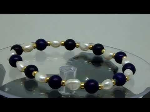 Armband weiß - blau - gold mit Süßwasserperlen 17 cm