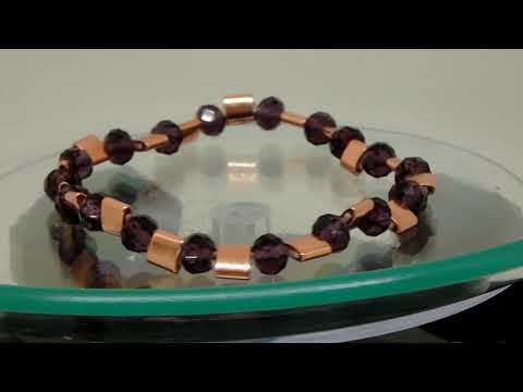 Armband aus Hämatit und Glasschliffstein 17 cm elastisch