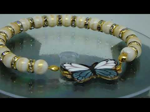 Armband mit Schmetterling und Jadeperlen 18 cm